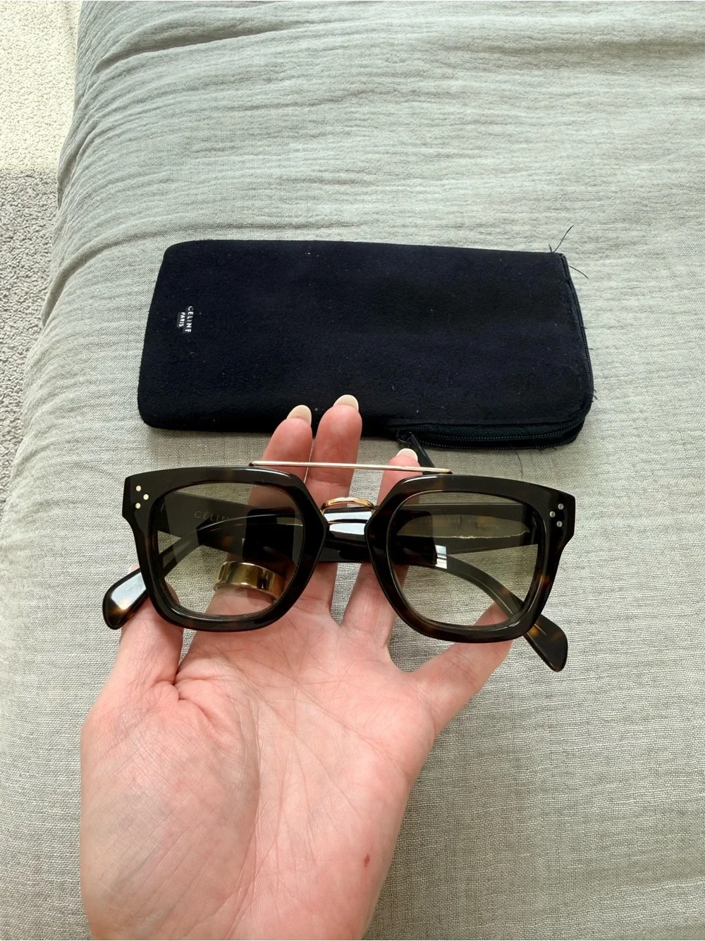 Oversized Tortoiseshell Square Sunglasses with Gold Double Bridge